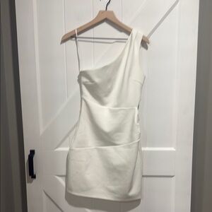 Lulu's Chic White One-Shoulder Dress with Side Cut Out